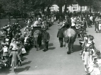 Asiatische Elefantenfahrten mit Zuschauermengen im London Zoo, 1922